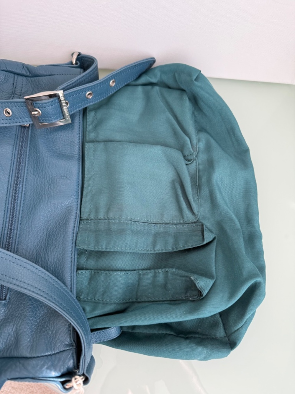 Stone & Co Turquoise Blue Leather Shoulder Bag EUC Classic Everyday Tote - Picture 4 of 16